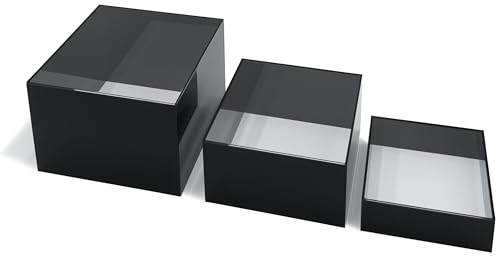 Red Co. Set of 3 Glossy Black / Clear Top Acrylic Cube Display Nesting Risers with Hollow Bottoms - color: Black / Clear, size: 6",7",8" - 1 pack