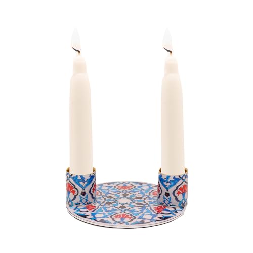 Yair Emanuel Flat Plate Candle Holders for Shabbat 4 Inch Vibrant Pattern Design Modern Judaica Gift (CSE-8 Tile Pattern) - color: Cse-8 Tile Pattern