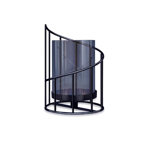 Black Hurricane Candle Holder, Black Candle Holders for Pillar Candles with Clear Glass Sleeve - Elegant Centerpiece for Weddings, Dinners, Party Decor - color: Black-15.5cm