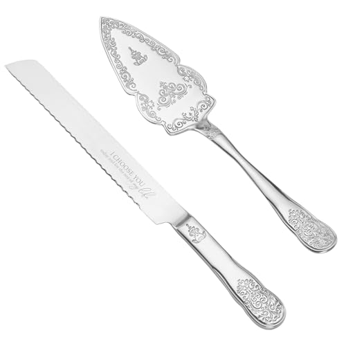 AW Bridal Silver Wedding Cake Knife And Server Set, Vintage Cake Cutting Set for Wedding, Personalized Cake Cutter Wedding Gift Bridal Shower Gift Anniversary Engagement Gift For Couple - color: Silver-I CHOOSE YOU