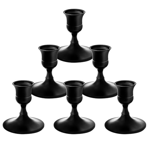 Vintage Black Taper Candle Holders, Set of 6, Metal Taper Candlestick Holder for Dinner Room Table Centerpiece, Wedding Reception, Festive,Mantel Decoration, Home Decor (Black, Set of 6) - color: Black, size: Set of 6