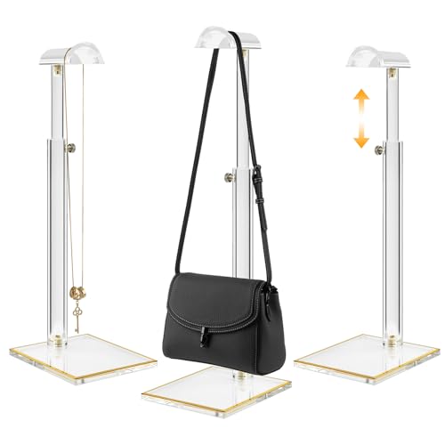 Acrylic Purse Stands for Display, 3 Pack 14" to 24" Adjustable Height Clear Purse Holder Stand, Counter Bags Hanging Organizer Handbag Rack for Closet Retail Vendor Commercial Store - size: 3-Pack, L (13.5"-24")