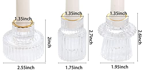 Vixdonos Taper Glass Candlestick Holders Tealight Candle Holders for Table Centerpieces, Wedding Decor and Dinner Party (3 Pcs, Gold Rim Clear) - color: Gold Rim Clear, size: 3 Pcs