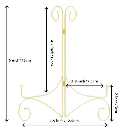 Plate Stand for Display with Hinged Folding Design, 6 Inch Picture Stands for Tables, Small Easels for Displaying Book, Art Piece, Photo and Platter, 6’’ Gold