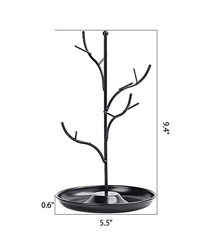 ChezMax Jewelry Display Necklace Earring Organizer Holder Metal Birds Tree Stand with Tray Antique Bracelet Rings Rack Tower Decoration for Women Girl Black 9.4 Inch - color: C-black