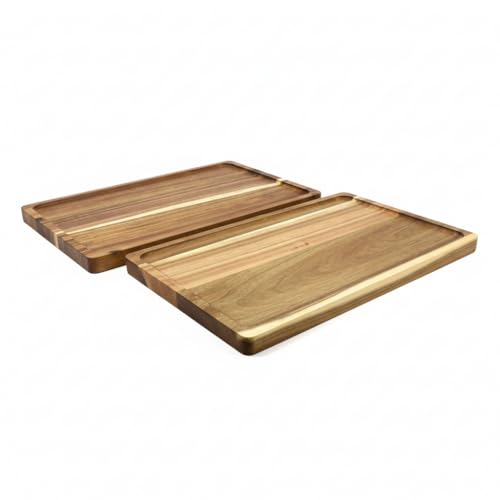 2 PCS Solid Acacia Wood Serving Trays Rectangular Wooden Serving Platters Natural Wooden Boards for Bar Coffee Party 13.5 * 9.5 inch (13.5 * 9.5)