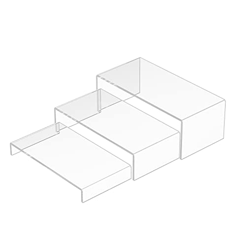 Sezanrpt Acrylic Risers Display Stands 3pcs, Rectangular Dessert Table Display Set, Clear Display Shelf for Funko Pop, Collectibles, Retails, Shoes, Plants, Home Decors, Decoration - 7.5''x8''x8.5''