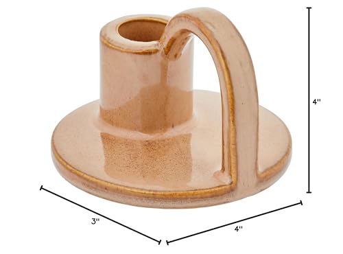 Ceramic Taper Candle Holders with Handle (Set of 2) – Tall Candlestick Holders for Table Decor Centerpieces, Rustic Home Décor, and Dinner Table Styling Tan - color: Tan