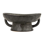 Creative Co-Op Stoneware Footed Pedestal Bowl with Handles, Reactive Glaze, Black - color: Black, size: 9.5" Round x 4" Tall