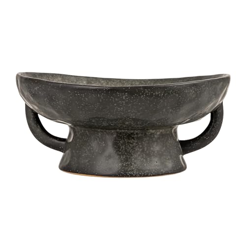 Creative Co-Op Stoneware Footed Pedestal Bowl with Handles, Reactive Glaze, Black - color: Black, size: 9.5" Round x 4" Tall