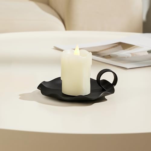 Candle Holders for Pillar Candles – 5.5" Overall Width Black Metal Holder with Plate, Fits Pillar Candles up to 3.3" in Diameter & Flameless, Modern Minimalist Candle Dish (Candles Not Included) - color: Black