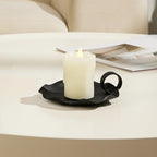 Candle Holders for Pillar Candles – 5.5" Overall Width Black Metal Holder with Plate, Fits Pillar Candles up to 3.3" in Diameter & Flameless, Modern Minimalist Candle Dish (Candles Not Included) - color: Black