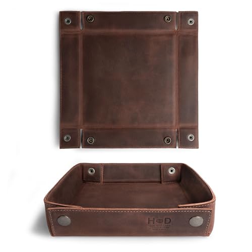 Hide & Drink, Leather Catchall Tray, Easy Access Organizer for Keys, Coins, Change, Jewelry, Watches, Smartphones, Durable, Vintage Style, Handmade :: Bourbon Brown - color: Bourbon Brown