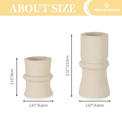 Romadedi Candlestick Holders Boho Decor: Taper Candle Holders Paper Mache for Living Room Modern Decorations White Candle Stick Dining Table Centerpiece Fireplace Home Decoration Beige - color: White