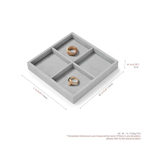 Microfiber 4 Grids Stackable Jewelry Display Trays Showcase Jewelry Organizer Storage Trays(Gray) - size: 5.51" x 5.49" x 0.78"