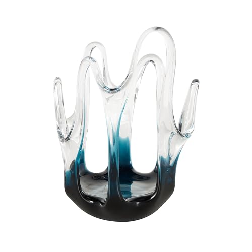 Deco 79 Glass Abstract Decorative Vase Ombre Centerpiece Vase with Wavy Oval Cutouts, Flower Vase for Home Decoration 7" x 7" x 10", Blue - color: Blue, size: 7" x 7" x 10"