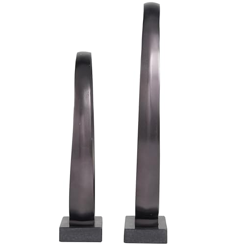 Deco 79 Aluminum Metal Geometric Decorative Sculpture Home Decor Statues with Marble Base, Set of 2 Accent Figurines 17", 14"H, Dark Gray
