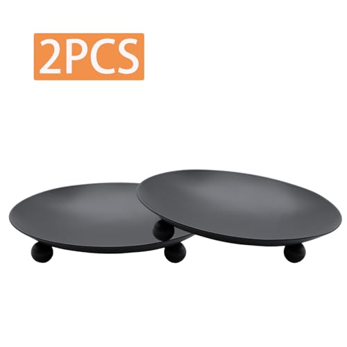 2Pcs Iron Plate Candle Holder Set - 4.33 Inch Decorative Pedestal Candles Stands for Home, Wedding, and Birthday Parties - Elegant Black Candle Holders for Stylish Décor - color: Black, size: Large