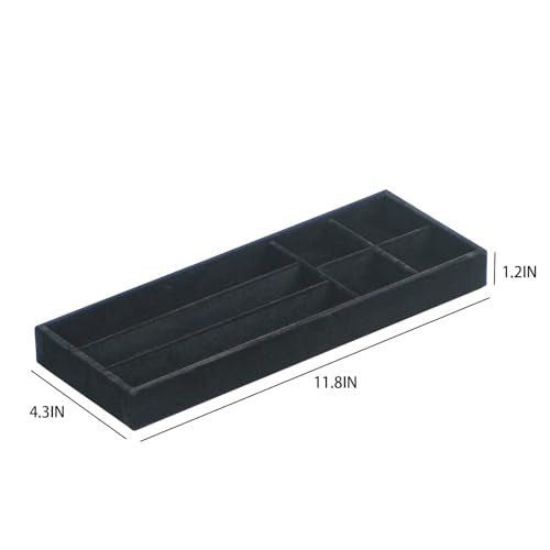 2Pcs Desk Drawer Storage Tray, Nightstand Organizer Tray, Necklace Bracelet Ring Earring Jewelry Display Tray, Grid Table Organizer Holder Tray for Sunglass, Phone, Watch, Perfume (7 grid)/Black - color: Black, size: 7 Grid