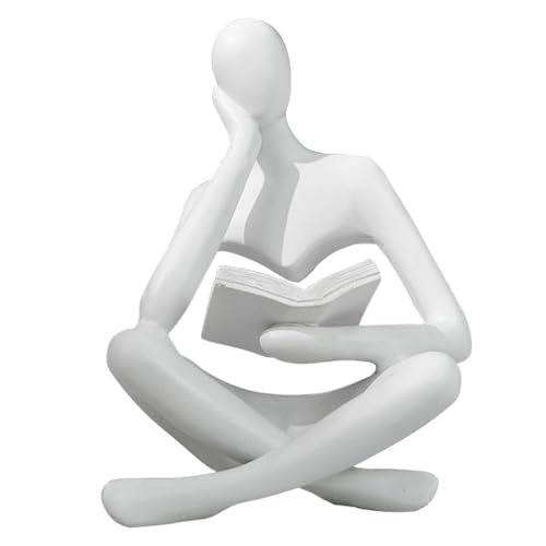 Gold Reading Women Statue, Thinker Sculptures, Abstract Art Ornament, Modern Aesthetic Figurine Decoration, Suitable for Home Living Room Bedroom Office Shelf Table Desk Bookshelf Decor (White Left) - color: White Left, size: Large