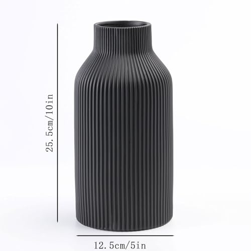10 Inch Black Ceramic Vase for Decor,Minimalist Modern Home Decorative Large Flower Vase for Pampas Grass,Bookshelf, Living Room, Shelf, Bedroom, Bathroom, Entryway Mantel Decor