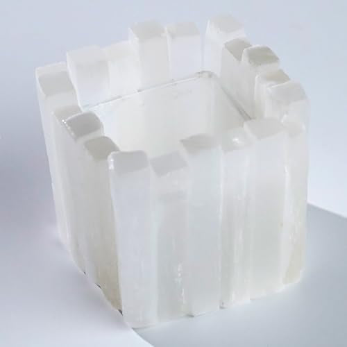 Natural Selenite Candle Holder for Tea Lights Irregularly Arranged Selenite Wand Candlesticks - Elegant Home Decor (Square Candle Holder)