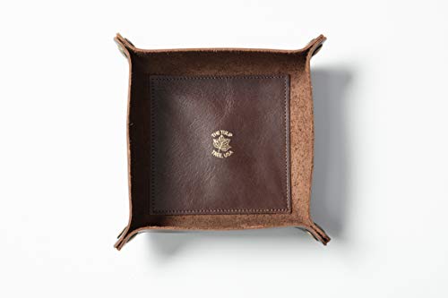 American Made Premium Leather Valet Tray, Folds Flat! Dice Rolling Basket and Organizer with Brass Rivets (Dark Walnut Brown, Medium) - color: Dark Walnut Brown, size: 5" x 5" x 2"