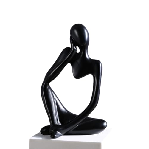 Minimalist Thinker Statue - Abstract Sculpture for Home & Office Decor | Boho Shelf & Coffee Table Accent (Lateral Muse-Black) - color: Lateral Muse-black
