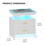 LED Nightstand with Wireless Charging Station - Modern Night Stand with Lights, Glass Top Bedside Table with Drawers for Bedroom, Glossy End Table with Human Body Induction (White) - color: White 2 Drawers-glass Top
