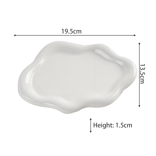Ceramic Jewellery Dish Trinket Dish Jewelry Tray Cloud Shape Tray Perfume Tray Rings/Earrings/Bracelets/Watch/Keys Tray for Valentine's Day//Mother's Day/Birthday Gift (White) - color: White