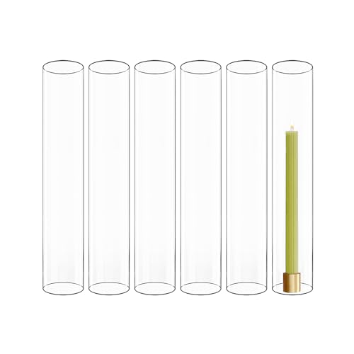 CYS EXCEL 6 PCS (H:14" D:2.5") Glass Hurricane Candleholder Tubes | Open-Ended Bottomless Cylinder, Chimney Tube for Taper Candles and Candlesticks - size: 2.5" wide x 14" tall