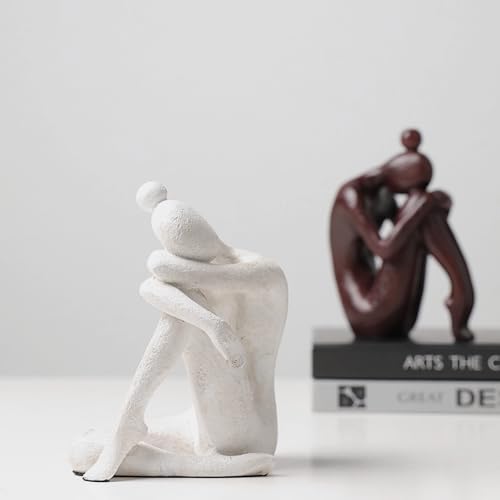 Decorative Bookends for Shelves, Unique Book Ends for Home Office Decor, Meditation Girl Statue Book Stopper for Bookshelf Decor, Modern Abstract Aesthetic Decoration White & Brown - style: Meditating Girls