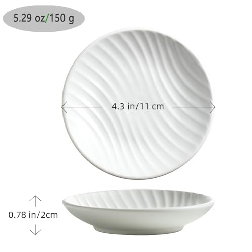Chic Round Soap Dish, Modern Minimalist Striped Design Ceramic Tray(White) - color: White