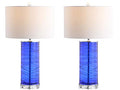 JONATHAN Y 27.5" Cobalt Modern Fused Glass Table Lamp Set of 2 for Bedroom Living Room, Coastal Nightstand Bedside Lamp with White Linen Shade, LED Bulbs Included (JYL4017D-SET2) - color: Cobalt