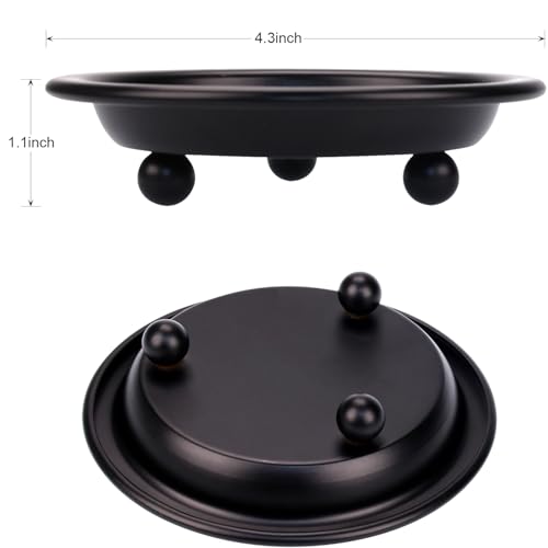 Vintage Round Candle Holder Trays, Decorative Iron Candle Plates/Candle Bases for Home Decor, 4.2" Diameter for Pillar & Tealight Candles (Black) - color: Black