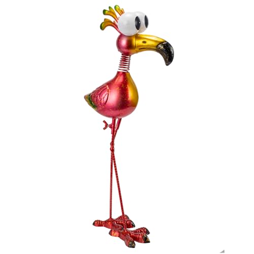19’’ Pink Flamingo Garden Statue - Weather Resistant Metal Bird Yard Art, Outdoor Lawn Decor Ornament, Unique Gift for Gardening Enthusiasts - color: Red-flamingo