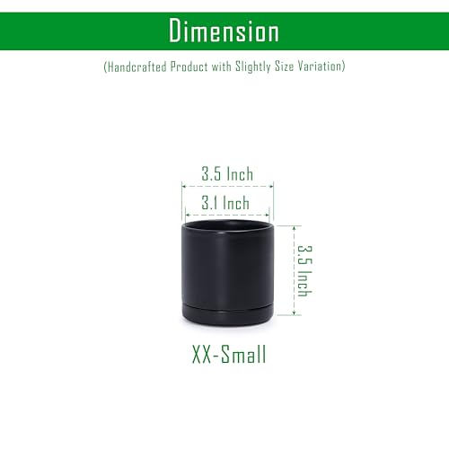 D'vine Dev Set of 2 Plants Pots, 3.5 Inch Ceramic Planter Pot for Plants with Drainage Hole and Saucer, Black, 94-V-A-2 - color: Black, size: 3.5 Inch