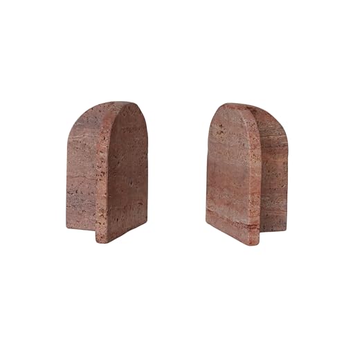 Bloomingville Crimson Archways Travertine Bookends, Red