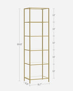 VASAGLE Bookcase, 6-Tier Bookshelf, Slim Shelving Unit for Bedroom, Bathroom, Home Office, Tempered Glass, Steel Frame, Metallic Gold ULGT500A01 - color: Metallic Gold, size: 6 Tiers (15.7"W x 69.8"H)