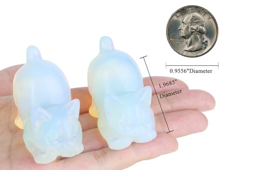 2" Opal Opalite Cat Figurine Decor Crystal Statue Stone Carved Figurines for Lazy Cat Healing Crystals Spiritual Sculpture Desk Office Room Home Lucky Kitten Gifts for Cat Lovers Women Men - color: White-opalite