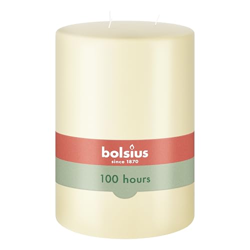 BOLSIUS 3 Wick Ivory Pillar Candle Large – 6x8 Inches - Premium European Quality - 100 Hours Burning Time - Smooth And Smokeless Flame - Relight Unscented Wedding, Dinner, Party, and Décor Candle - size: 6 x 8 Inches