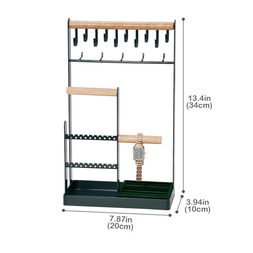 ProCase Jewelry Stand Holder Organizer, 5-Tier Necklace Holder with Ring Tray, 15 Hooks Necklaces Hanging Small Jewelry Display Storage Tower Tree for Bracelets Earrings Watches -Large, Green - color: Green, size: 13.4" Height