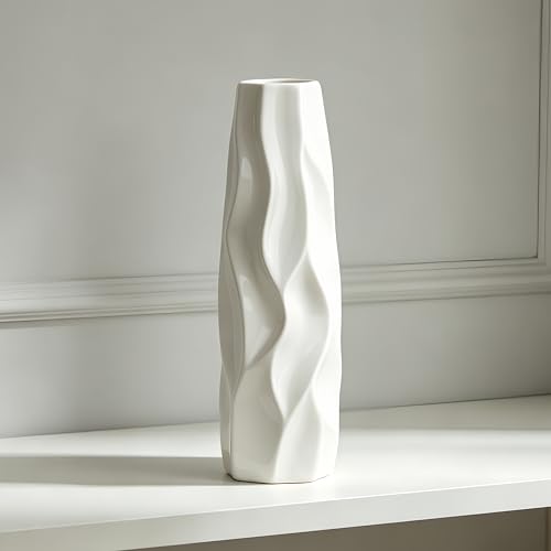 12 Inch White Vase Ceramic Flower Vase, Tall Vases for Pampas Grass, Home Decor, Modern Textured Vases for Living Room Decorations,Table Centerpieces,Shelf,Farmhouse Small Ceramic Vase - style: Shape 10