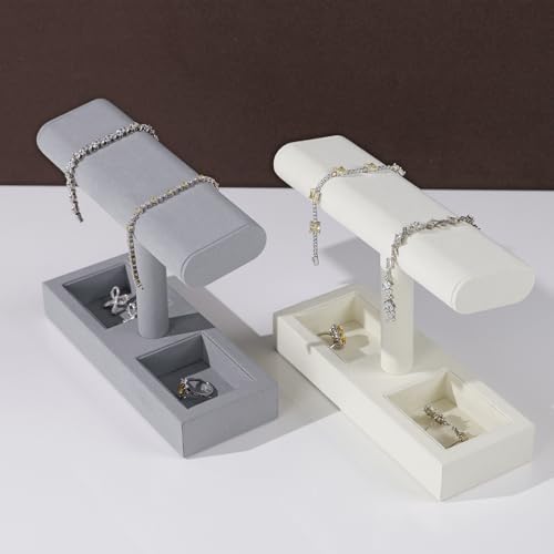 Microfiber Watch Display Stand T-bar Watch Ring Earrings Stand for Men and Women Jewelry Bracelet Wristwatch Organizer for Store and Home(Beige) - color: Beige