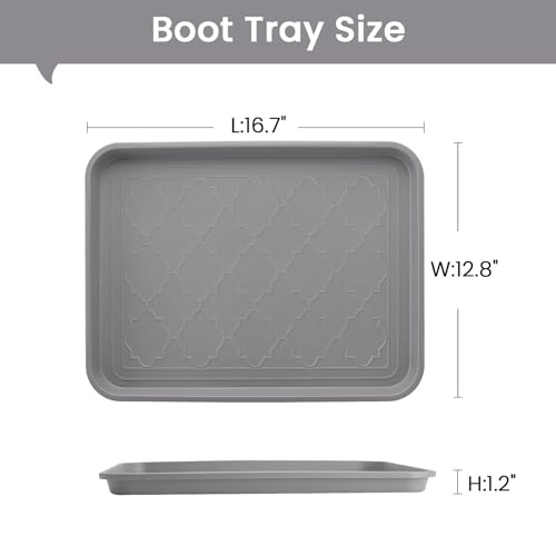 Boot Tray 2 Packs All Seasons Multi-Purpose, Waterproof Boot Trays for Entryway Indoor & Outdoor, Non-Slip Shoe Tray, 16.7"x12.8",Grey - color: Gray