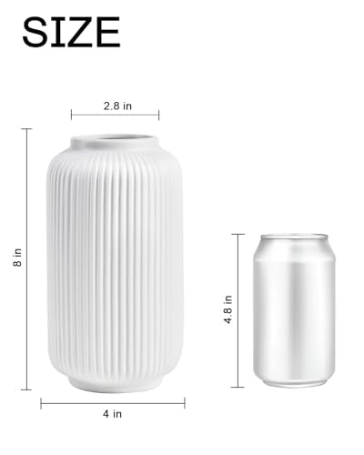 White Ceramic Vase, 8 Inch Modern Flower Vase for Bouquet and Pampas Grass, Matte Frosted Large Opening Decorative Vase for Farmhouse Table, Shelf Decor - color: Matte White02