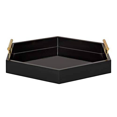 Kate and Laurel Lipton Modern Hexagon Decorative Tray, 18" x 18", Black with Gold Metal Handles - color: Black/Gold, size: 18" x 18" x 3.3"