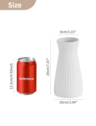 NUPTIO White Ceramic Flower Vase: 7.9" Tall Unglazed Pampas Grass Vases for Building Block Flowers - Modern Decorative Table Centerpiece for Home Living Dining Room Kitchen Decor - style: Ribbed