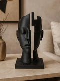 Modern Abstract Face Sculpture, Minimalist Matte Black Plastic Art Bust for Living Room, Office, Bedroom, Shelf or Table Decor