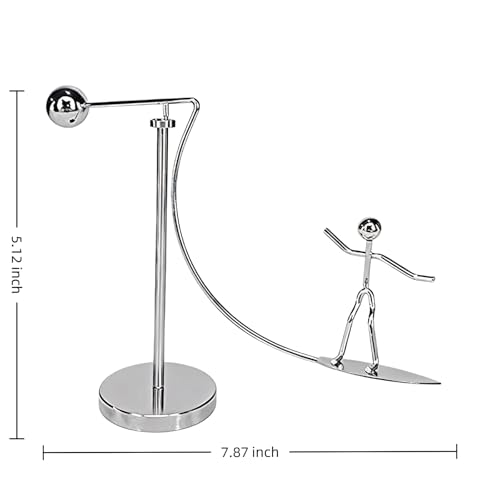 Kinetic Fishing Sculpture - Fisherman & Bass Balancing Art - Unique Metal Balance Sculpture for Home or Office Decor (Surfboard Ornament) - style: Surfboard Ornament